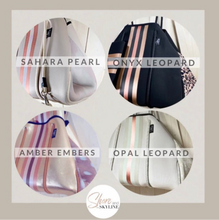 Load image into Gallery viewer, Waterproof Metallic Racer Tote Bag magenta pink / titanium silver neoprene + black and white racing checks purse by Shore and Skyline gift present 2024