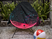 Load image into Gallery viewer, Boho beach blanket fringed wrap pool towel cover-up XL 6.5 ft black Bamba floral Serape stripes or pearl + cabana stripes