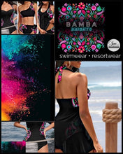 Load image into Gallery viewer, Boho beach blanket fringed wrap pool towel cover-up XL 6.5 ft black Bamba floral Serape stripes or pearl + cabana stripes