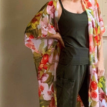 Load image into Gallery viewer, Kimono - resort red floral event wrap / cover up caftan pareo beach pool lake vacation new best seller 2021 gift present autumn fall winter
