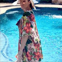 Load image into Gallery viewer, Kimono - resort red floral event wrap / cover up caftan pareo beach pool lake vacation new best seller 2021 gift present autumn fall winter