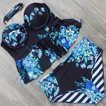 Load image into Gallery viewer, S-XXL - Royal Navy Tankini - 2-Pc floral Swimsuit feminine vintage chic