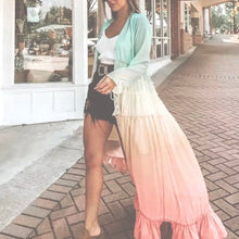 Load image into Gallery viewer, s-xxl Carnival Spin maxi - airy beach cover-up / button up swim wrap aqua blue gradient pastel coral pink ombré sand & shore sheer whimsy