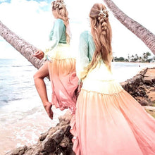 Load image into Gallery viewer, s-xxl Carnival Spin maxi - airy beach cover-up / button up swim wrap aqua blue gradient pastel coral pink ombré sand & shore sheer whimsy