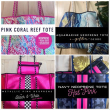 Load image into Gallery viewer, Aquamarine Neoprene Tote - turquoise & gold geode swirl bag + baseboard pocket and pouch