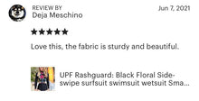 Load image into Gallery viewer, UPF Rashguard: Black Floral Side-swipe surfsuit swimsuit wetsuit Small Medium Large women UV protect vacation one-piece modest Boho sporty