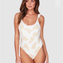Load image into Gallery viewer, S-L Swimsuit: Faded Feathers ruffled one-piece ( white cream beige gold ivory ) summer women pool beach