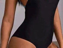 Load image into Gallery viewer, Fan Flair Black One-piece Swimsuit w pink and turquoise webbed fan back - S M L & XL