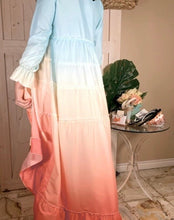Load image into Gallery viewer, s-xxl Carnival Spin maxi - airy beach cover-up / button up swim wrap aqua blue gradient pastel coral pink ombré sand & shore sheer whimsy