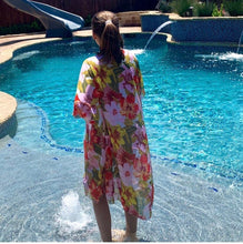 Load image into Gallery viewer, Kimono - resort red floral event wrap / cover up caftan pareo beach pool lake vacation new best seller 2021 gift present autumn fall winter