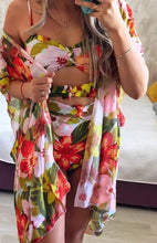 Load image into Gallery viewer, Kimono - resort red floral event wrap / cover up caftan pareo beach pool lake vacation new best seller 2021 gift present autumn fall winter