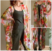 Load image into Gallery viewer, Kimono: resort floral swim wrap (pink or red) cover up / caftan / lounge beach or bath / best seller 2021 gift present vacation birthday