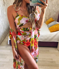 Load image into Gallery viewer, Kimono: resort floral swim wrap (pink or red) cover up / caftan / lounge beach or bath / best seller 2021 gift present vacation birthday