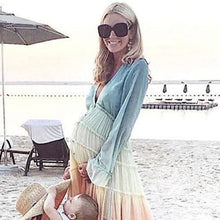 Load image into Gallery viewer, s-xxl Carnival Spin maxi - airy beach cover-up / button up swim wrap aqua blue gradient pastel coral pink ombré sand & shore sheer whimsy