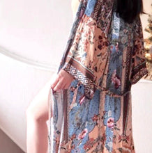Load image into Gallery viewer, new Boho Kimono - Mulberry Blues beach / bath / bedside wrap - lounge swim vanity feminine eclectic gift
