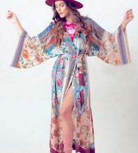 Load image into Gallery viewer, new Boho Kimono - Mulberry Blues beach / bath / bedside wrap - lounge swim vanity feminine eclectic gift