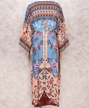 Load image into Gallery viewer, new Boho Kimono - Mulberry Blues beach / bath / bedside wrap - lounge swim vanity feminine eclectic gift