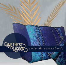 Load image into Gallery viewer, Neoprene TOTE - Amethyst Lagoon: violet purple blue bag +weathered aqua turquoise teal Beach Pool Lake Travel catch-all waterproof washable