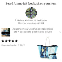 Load image into Gallery viewer, Aquamarine Neoprene Tote - turquoise & gold geode swirl bag + baseboard pocket and pouch