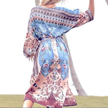Load image into Gallery viewer, new Boho Kimono - Mulberry Blues beach / bath / bedside wrap - lounge swim vanity feminine eclectic gift