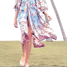 Load image into Gallery viewer, new Boho Kimono - Mulberry Blues beach / bath / bedside wrap - lounge swim vanity feminine eclectic gift