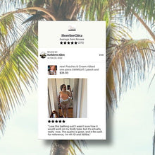 Load image into Gallery viewer, new! Peaches & Cream ribbed one-piece SWIMSUIT peach and beige ribbed color-block w white side tie modest neutral - Small Medium Large XL