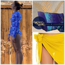 Load image into Gallery viewer, Blue Jazz Swim one-piece rashguard surfsuit swimsuit lined white royal blue turquoise paisley modest full coverage women longsleeve