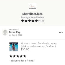 Load image into Gallery viewer, Kimono: resort floral swim wrap (pink or red) cover up / caftan / lounge beach or bath / best seller 2021 gift present vacation birthday