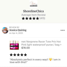 Load image into Gallery viewer, nwt Neoprene Racer Tote Prix Hot Pink light waterproof purse metallic magenta bag black & white racing checks checkered