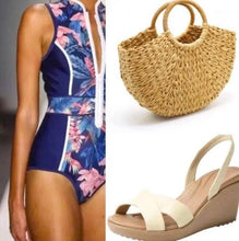 Load image into Gallery viewer, S-XXL new Paradise Blues halter rashguard UPF sleeveless swimsuit modest blue pink fully there swimwear