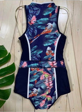 Load image into Gallery viewer, S-XXL new Paradise Blues halter rashguard UPF sleeveless swimsuit modest blue pink fully there swimwear