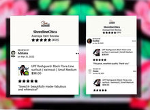 Load image into Gallery viewer, UPF Rashguard Black Flora-Line surfsuit / swimsuit Small Medium Large X-Large XXL black white stripe pink floral modest beautiful 2023