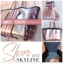 Load image into Gallery viewer, DUO 2-in-1 neoprene Tote Set Auburn Fawn brown deer + Amber Embers bronze + rouged amber + 4 pouches ( mom baby swim / his her honeymoon )