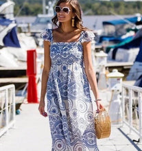 Load image into Gallery viewer, new smocked sundress Boho Red Green or Bluebonnet MAXI white floral eyelet embroidery ruffled femme dress Spring Summer baby bridal birthday