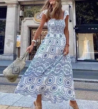 Load image into Gallery viewer, new smocked sundress Boho red green or blue Bluebonnet MAXI floral eyelet embroidery ruffled femme dress Spring Summer baby bridal birthday