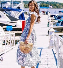 Load image into Gallery viewer, new smocked sundress Boho Red Green or Bluebonnet MAXI white floral eyelet embroidery ruffled femme dress Spring Summer baby bridal birthday