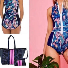 Load image into Gallery viewer, S-XXL new Paradise Blues halter rashguard UPF sleeveless swimsuit modest blue pink fully there swimwear