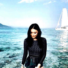 Load image into Gallery viewer, S-XL petite swimsuit Emerald • Mist 1-shoulder / Teal 2-shoulder / Black Jade longsleeve rashguard green navy black gold white cruise resort