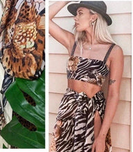 Load image into Gallery viewer, resort wrap / cover-up SERENGETI Zebra - Cheetah hybrid: midi dress / maxi skirt black white brown cream beach pool lake spa hot tub resort