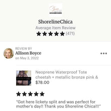 Load image into Gallery viewer, Neoprene Waterproof Tote cheetah + metallic bronze pink & black racing stripes +various grey gray navy blue aqua violet red silver gold bag