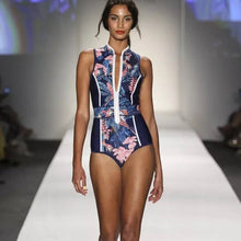 Load image into Gallery viewer, S-XXL new Paradise Blues halter rashguard UPF sleeveless swimsuit modest blue pink fully there swimwear