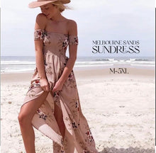 Load image into Gallery viewer, S-3XL Melbourne Sands maxi / smocked sundress / airy beach dress beige + rouged roses