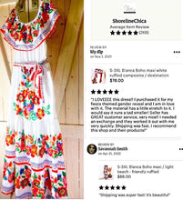 Load image into Gallery viewer, Blanca Boho beach maxi + form flattering twist on tradition with smooth floral print light travel quince wedding shower airy photography