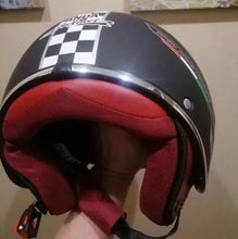 Load image into Gallery viewer, NWT Helmet - His & Her M-XL Prix Black Racer / Aqua Blossom / Vintage Red Camel - DOT certified motorcycle Vespa riding helmets + visor
