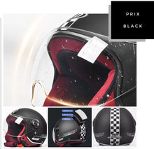 Load image into Gallery viewer, NWT Helmet - His & Her M-XL Prix Black Racer / Aqua Blossom / Vintage Red Camel - DOT certified motorcycle Vespa riding helmets + visor