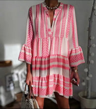 Load image into Gallery viewer, Boho Pop mini tunic beach dress cruise cover-up top white + bubble hot PINK or deep sea GREEN mod print S L 2XL women’s ladies 2023 Summer