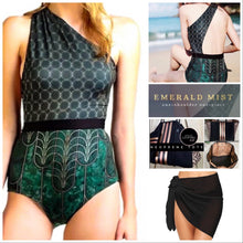 Load image into Gallery viewer, S-XL petite swimsuit Emerald • Mist 1-shoulder / Teal 2-shoulder / Black Jade longsleeve rashguard green navy black gold white cruise resort
