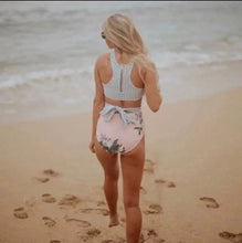 Load image into Gallery viewer, s-xxl Swimsuit Peachy Rose & Pinstripes Monokini small medium large xl xxl pink blue aqua white women feminine modest 2023 cruise swim beach