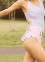 Load image into Gallery viewer, s-xxl Swimsuit Peachy Rose & Pinstripes Monokini small medium large xl xxl pink blue aqua white women feminine modest 2022 Summer swim beach