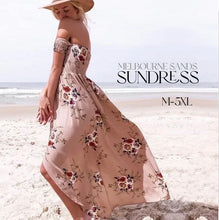 Load image into Gallery viewer, S-3XL Melbourne Sands maxi / smocked sundress / airy beach dress beige + rouged roses